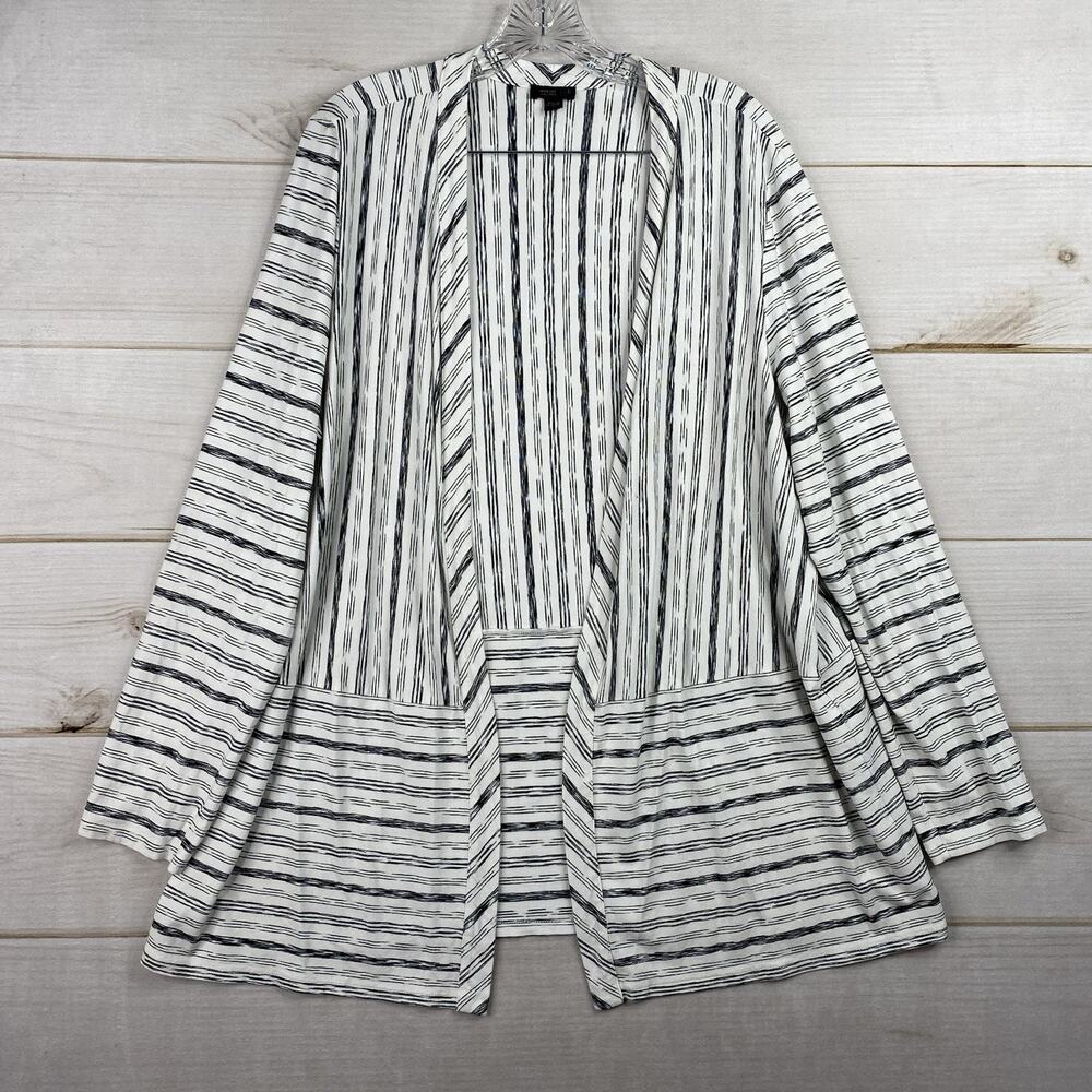 J. JILL Wearever Cardigan Womens XL Open Front Black White Stripe Tunic Topper